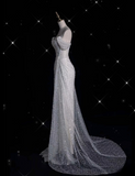Niulatu Mermaid Off The Shoulder Sequin Short Sleeves White Wedding Dresses Brides Dress SD1930