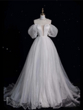 Niulatu Ball Gown Off The Shoulder Sequin Short Sleeves White Wedding Dresses Brides Dress SD1931