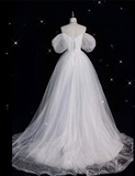 Niulatu Ball Gown Off The Shoulder Sequin Short Sleeves White Wedding Dresses Brides Dress SD1931