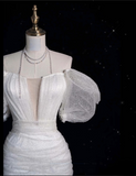 Niulatu Ball Gown Off The Shoulder Sequin Short Sleeves White Wedding Dresses Brides Dress SD1931