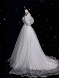 Niulatu Ball Gown Off The Shoulder Sequin Short Sleeves White Wedding Dresses Brides Dress SD1931