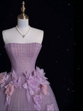 Niulatu Ball Gown Strapless Lilac Tulle Party Dress Long Prom Dress Evening Dresses SD1933