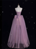Niulatu Ball Gown Strapless Lilac Tulle Party Dress Long Prom Dress Evening Dresses SD1933