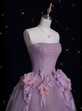 Niulatu Ball Gown Strapless Lilac Tulle Party Dress Long Prom Dress Evening Dresses SD1933