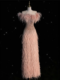 Niulatu Mermaid Strapless Feathers Floor Length Evening Dress Prom Dresses SD1935