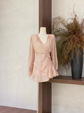 Niulatu 2 Pieces Ruffled Long Sleeves Pink Women's Short Vacation Dresses SD193