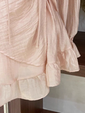 Niulatu 2 Pieces Ruffled Long Sleeves Pink Women's Short Vacation Dresses SD193