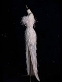 Niulatu Mermaid Strapless Feathers Floor Length Evening Dress Sequin Prom Dresses SD1937