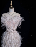 Niulatu Mermaid Strapless Feathers Floor Length Evening Dress Sequin Prom Dresses SD1937
