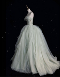 Niulatu Ball Gown Strapless Sage Green Tulle Party Dress Long Prom Dress Evening Dresses SD1941