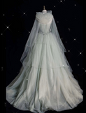 Niulatu Ball Gown Strapless Sage Green Tulle Party Dress Long Prom Dress Evening Dresses SD1941