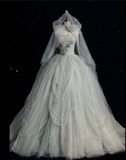 Niulatu Ball Gown Strapless Sage Green Tulle Party Dress Long Prom Dress Evening Dresses SD1941