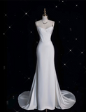 Niulatu Mermaid Spaghetti Straps Satin White Wedding Dresses Brides Dress SD1942