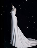 Niulatu Mermaid Spaghetti Straps Satin White Wedding Dresses Brides Dress SD1942