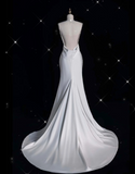 Niulatu Mermaid Spaghetti Straps Satin White Wedding Dresses Brides Dress SD1942
