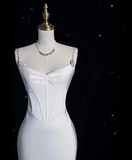 Niulatu Mermaid Spaghetti Straps Satin White Wedding Dresses Brides Dress SD1942