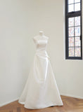 Niulatu A line Strapless Satin White Wedding Dresses Brides Dress SD1944