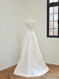 Niulatu A line Strapless Satin White Wedding Dresses Brides Dress SD1944