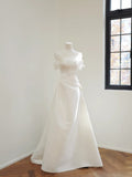 Niulatu A line Strapless Satin White Wedding Dresses Brides Dress SD1944