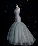 Niulatu Mermaid Strapless Sage Green Floor Length Evening Dress Tulle Prom Dresses SD1944