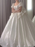 Niulatu Ball Gown Square Neckline Short Sleeves Sequin White Wedding Dresses Brides Dress SD1945