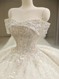 Niulatu Ball Gown Off The Shoulder Sequin Short Sleeves White Wedding Dresses Brides Dress SD1947