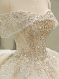 Niulatu Ball Gown Off The Shoulder Sequin Short Sleeves White Wedding Dresses Brides Dress SD1947