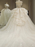 Niulatu Ball Gown Off The Shoulder Sequin Short Sleeves White Wedding Dresses Brides Dress SD1947