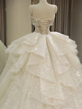 Niulatu Ball Gown Off The Shoulder Sequin Short Sleeves White Wedding Dresses Brides Dress SD1947