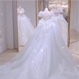 Niulatu Ball Gown Square Neckline Short Sleeves Sequin White Wedding Dresses Brides Dress SD1948