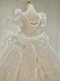 Niulatu Ball Gown Square Neckline Short Sleeves Sequin White Wedding Dresses Brides Dress SD1948