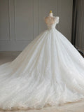 Niulatu Ball Gown Square Neckline Short Sleeves Sequin White Wedding Dresses Brides Dress SD1949