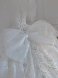 Niulatu Ball Gown Square Neckline Short Sleeves Sequin White Wedding Dresses Brides Dress SD1950