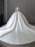 Niulatu Ball Gown V Neckline Long Sleeves Sequin White Wedding Dresses Brides Dress SD1951