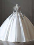 Niulatu Ball Gown V Neckline Long Sleeves Sequin White Wedding Dresses Brides Dress SD1951
