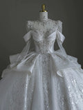 Niulatu Ball Gown Scoop Neckline Long Sleeves Sequin White Wedding Dresses Brides Dress SD1953