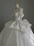 Niulatu Ball Gown Scoop Neckline Long Sleeves Sequin White Wedding Dresses Brides Dress SD1953