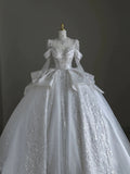 Niulatu Ball Gown Scoop Neckline Long Sleeves Sequin White Wedding Dresses Brides Dress SD1953