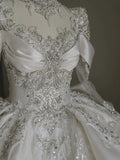Niulatu Ball Gown Scoop Neckline Long Sleeves Sequin White Wedding Dresses Brides Dress SD1953