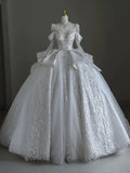Niulatu Ball Gown Scoop Neckline Long Sleeves Sequin White Wedding Dresses Brides Dress SD1953