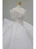 Niulatu Ball Gown Off The Shoulder Short Sleeves Sequin White Wedding Dresses Brides Dress SD1954