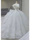 Niulatu Ball Gown Off The Shoulder Short Sleeves Sequin White Wedding Dresses Brides Dress SD1954