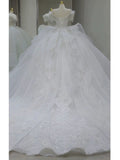 Niulatu Ball Gown Off The Shoulder Short Sleeves Sequin White Wedding Dresses Brides Dress SD1954