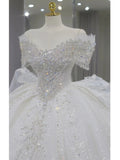 Niulatu Ball Gown Off The Shoulder Short Sleeves Sequin White Wedding Dresses Brides Dress SD1954