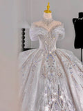 Niulatu Ball Gown Off The Shoulder Short Sleeves Sequin White Wedding Dresses Brides Dress SD1955
