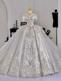 Niulatu Ball Gown Off The Shoulder Short Sleeves Sequin White Wedding Dresses Brides Dress SD1955