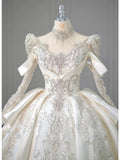 Niulatu Ball Gown High Neckline Long Sleeves Sequin White Wedding Dresses Brides Dress SD1956