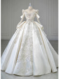 Niulatu Ball Gown High Neckline Long Sleeves Sequin White Wedding Dresses Brides Dress SD1956