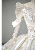 Niulatu Ball Gown High Neckline Long Sleeves Sequin White Wedding Dresses Brides Dress SD1956