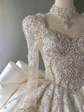 Niulatu Ball Gown Sweetheart Neckline Long Sleeves Sequin White Wedding Dresses Brides Dress SD1957